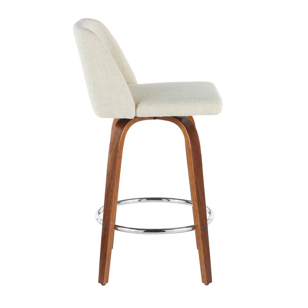 Cream Walnut 17.5" Mid-Century Modern Swivel Counter Stool Set