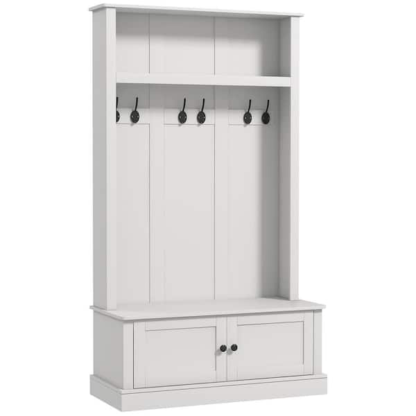 HOMCOM White Entryway Bench Hall Tree with Coat Rack