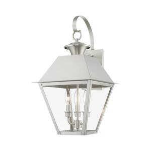 3-Light Wentworth Brushed Nickel Outdoor Hardwired Large Wall Lantern Sconce with Clear Glass