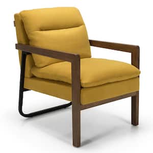 Modern Yellow Fabric Accent Armchair Lounge Chair with Rubber Wood Legs and Steel Bracket