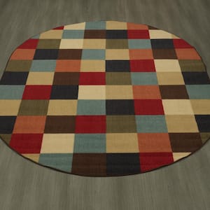 Basics Collection Non-Slip Rubberback Checkered Design 5x7 Indoor Oval Area Rug, 5 ft. x 6 ft. 6 in., Multicolor