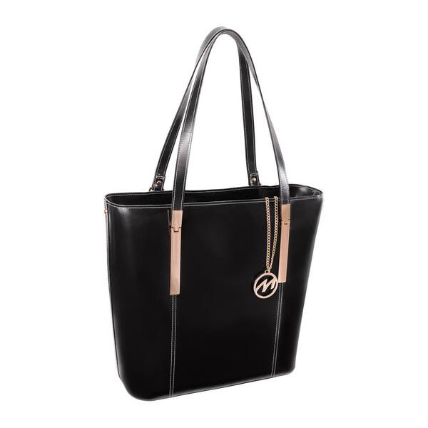 CRISTINA, Black Leather Ladies' Tote Bag with Tablet Pocket