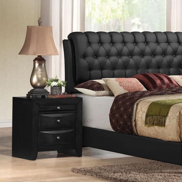Acme Furniture Ireland I / Storage 2-Drawer Black Nightstand with Tray Top (25 H x 17 W x 26 D)