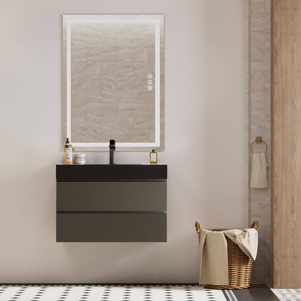 NOBLE 30 in. W x 18 in. D x 25 in. H Single Sink Floating Bath Vanity in Gray with Black Solid Surface Integral Top price history on PriceWatchPro