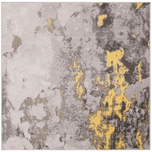 Adirondack Gray/Yellow 10 ft. x 10 ft. Distressed Abstract Square Area Rug