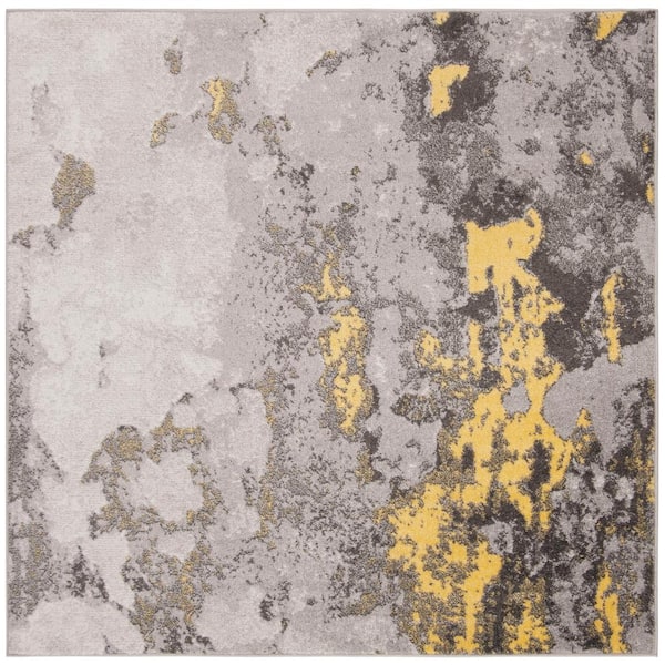 Adirondack Gray/Yellow 4 ft. x 4 ft. Square Abstract Area Rug