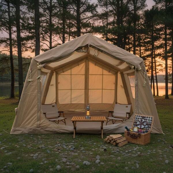 Jushua 8.2 ft. x 10.5 ft. Beige Inflatable Blow Up Tent with Hand
