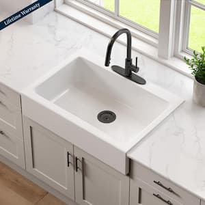 Josephine 34 in. 3-Hole Quick-Fit Farmhouse Apron Front Drop-in Single Bowl Crisp White Fireclay Kitchen Sink