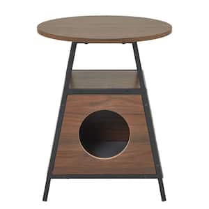 Metal and Wood Pet Side Table Hidden Cat Room with Storage Shelf for Living Room in Dark Brown