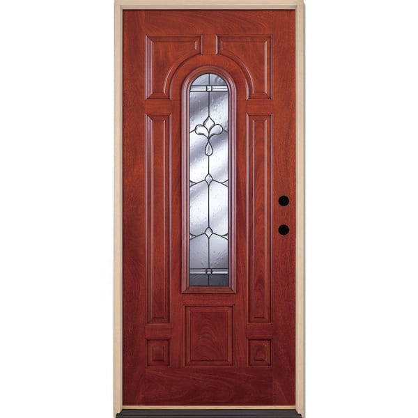 Feather River Doors 37.5 in. x 81.625 in. Carmel Patina Center Arch Lite Stained Cherry Mahogany Fiberglass Prehung Front Door