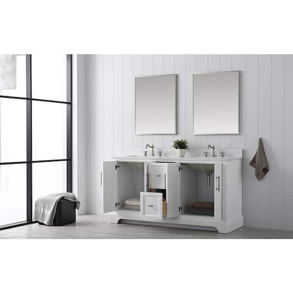 Vanity Art Laval 60 in. W x 22 in. D x 34.5 in. H Bathroom Vanity in White with Engineered Marble Top