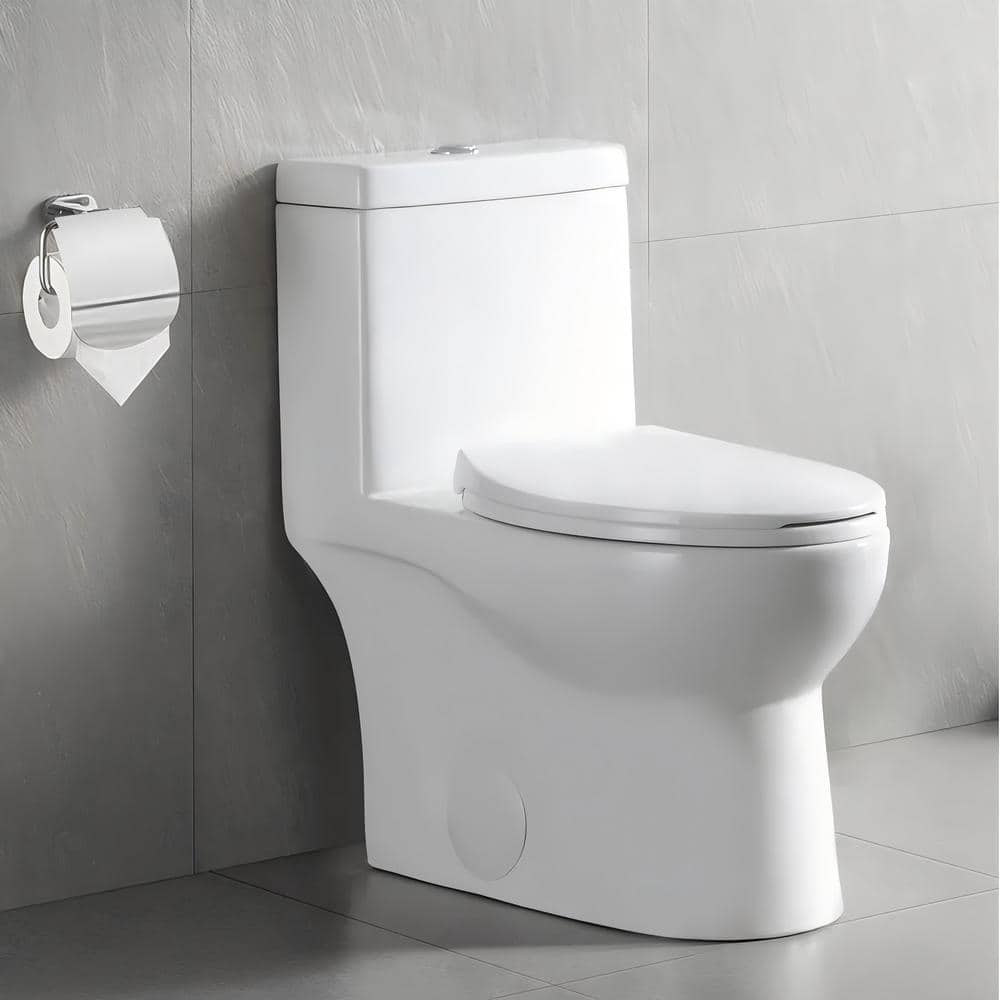 White Ceramic Elongated Dual Flush One-Piece Toilet