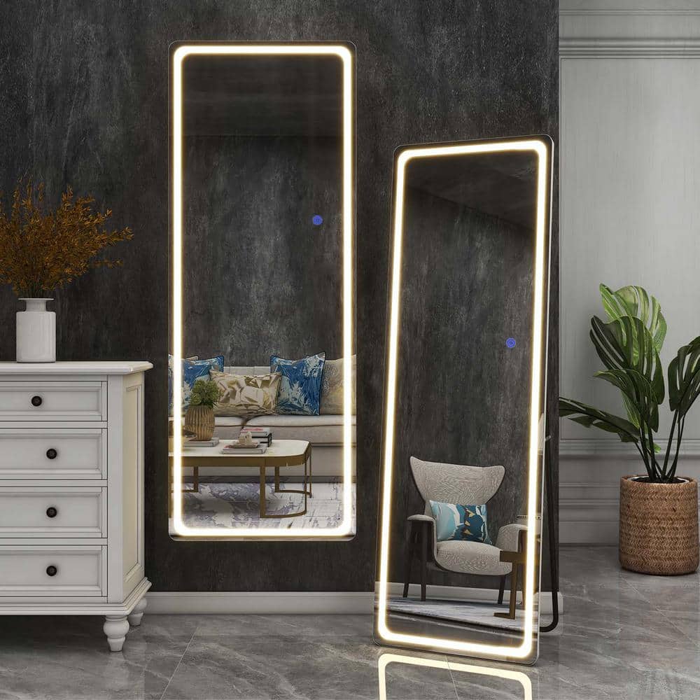 White 16 in. W x 63 in. H LED Full Length Mirror Dimming and 3 Color, Wall 