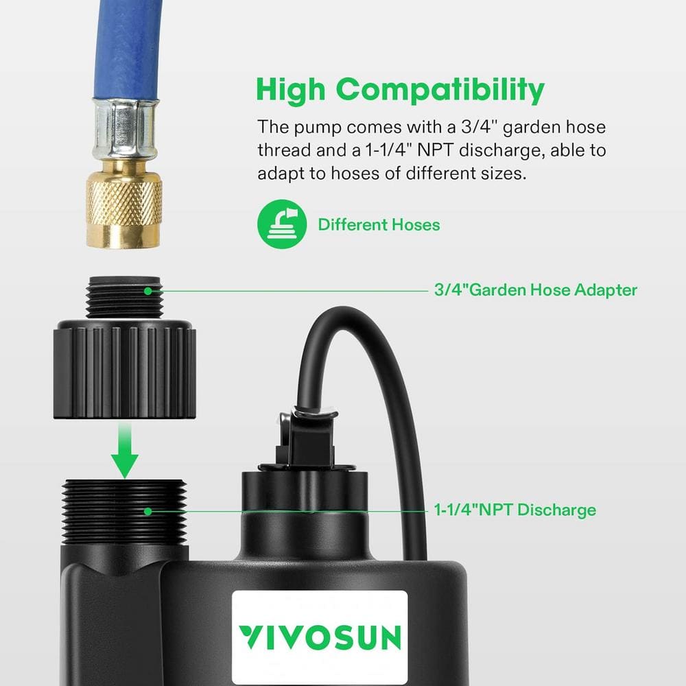 Black Thermoplastic 1/5HP Submersible Utility Pump with 10ft Cord