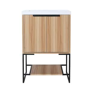 18.1 in. W x 23.6 in. D x 35 in. H 1 Sink Freestanding Bath Vanity in Maple with White Resin Top