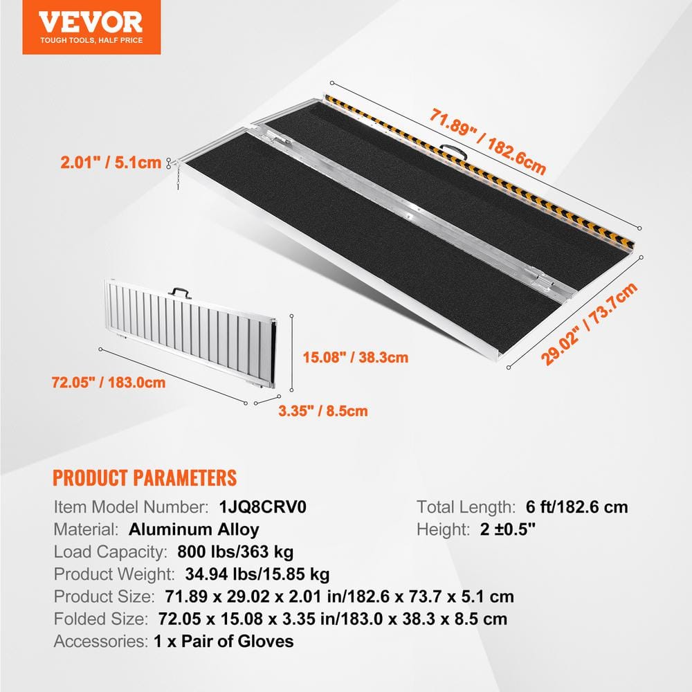 6 ft Non-Slip Aluminum Folding Wheelchair Ramp with 800 lbs Capacity