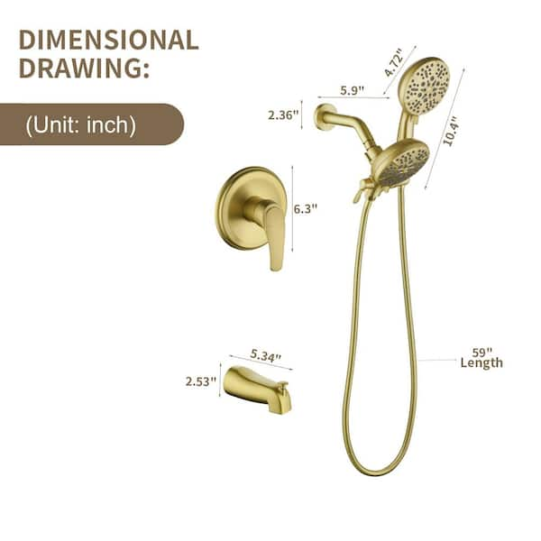 Juno Wall Mount Single Handle Gold Bathroom Shower with Hand-Held Shower JS2188