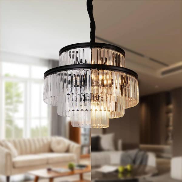 raccroc Modern 14-Light Black 4-Tier Chandelier Circle Tiered