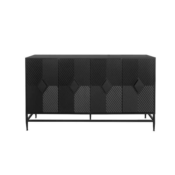 FUNKOL 15.75 in. W x 59.84 in. D x 35.43 in. H in Black Wooden Ready to Assemble Floor Kitchen Cabinet with Storage