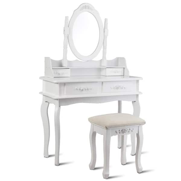 Stool Modern White Dressing Table Makeup Jewelry Cabinet Vanity With Mirrors 