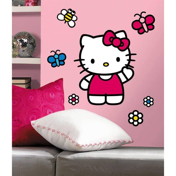 Unbranded 18 in. x 40 in. Hello Kitty - The World of Hello Kitty 15-Piece Peel and Stick Giant Wall Decals