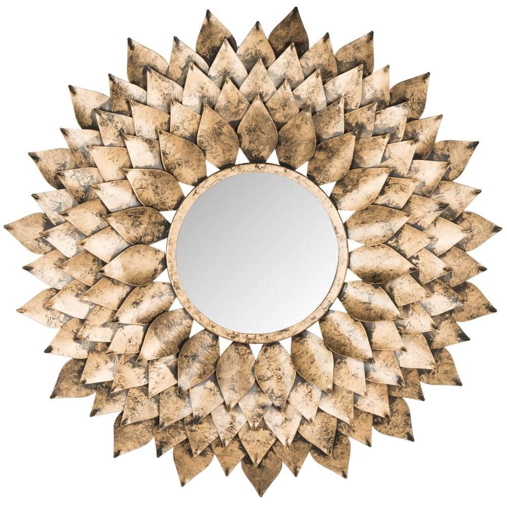 Contemporary Artisan Sunburst Wall Mirror in Antique Gold, 27"
