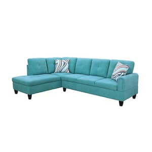 103 in. Round Arm 2-Piece Linen L-Shaped Sectional Sofa in Green