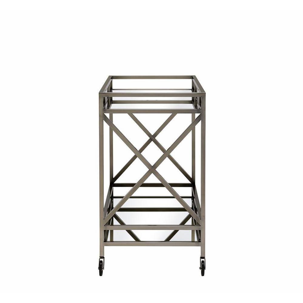 Elegant Silver Metal and Glass Rectangular Serving Cart with Wine Storage