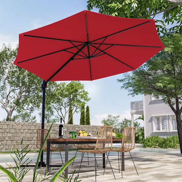 JOYESERY 10 ft. Cantilever Patio Umbrella with Cross Base, Outdoor Offset Hanging 360-Degree in Red