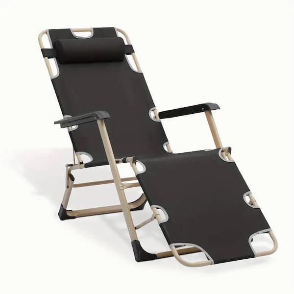 Cesicia Metal Black Backrest Adjustable Outdoor Chaise Lounge Ergonomic Design