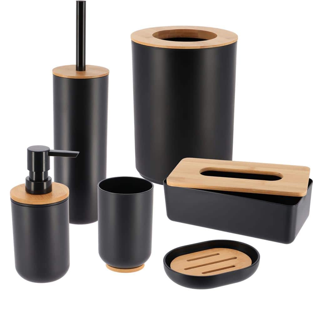 Black and Bamboo Medium Toilet Brush with Holder