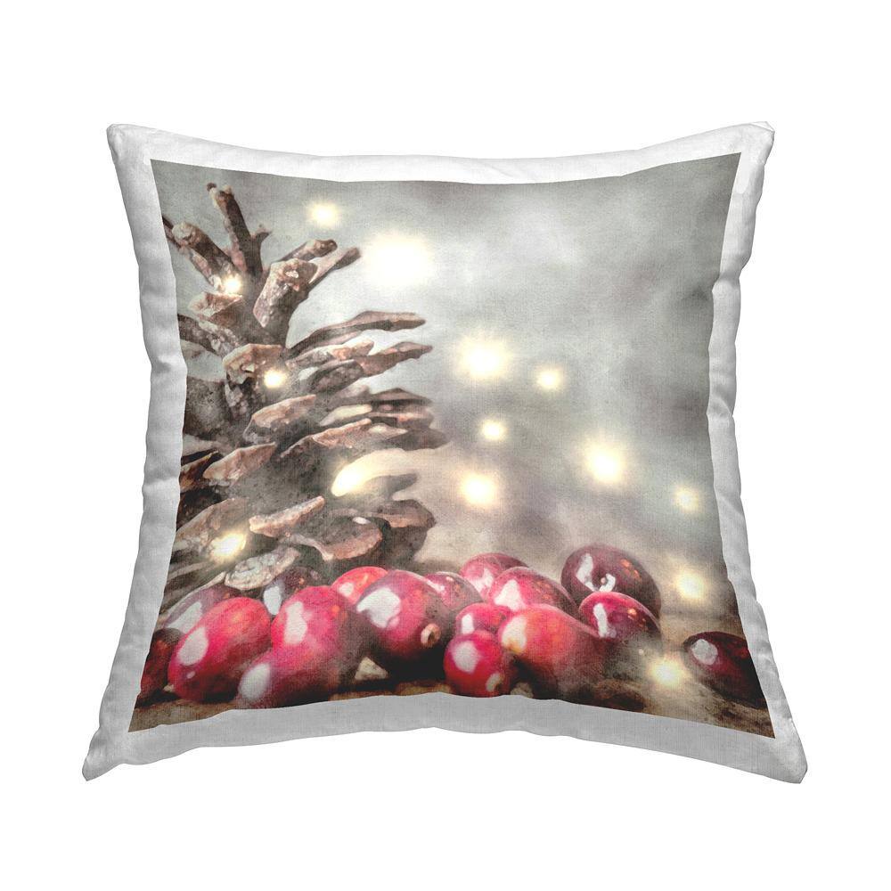Winter Pinecone and Berries Grey Print Polyester 18in. X 18in. Throw Pillow price history on PriceWatchPro