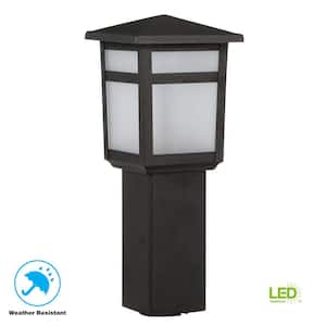 Low-Voltage 10-Watt Equivalent Black Outdoor Integrated LED Square Landscape Path Bollard Light with Frosted Glass