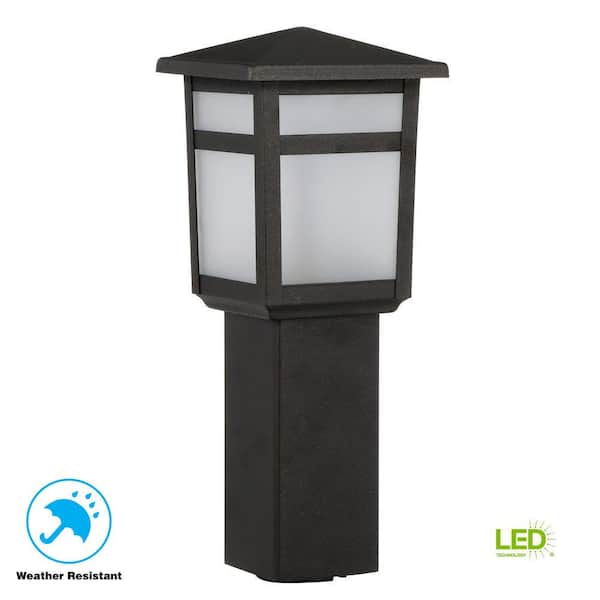 Hampton Bay 10-Watt Equivalent Low Voltage Black Integrated LED Square Outdoor Landscape Path Bollard Light with Frosted Glass