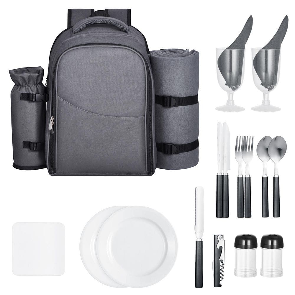 2 Person Picnic Backpack with Cooler, Blanket, Cutlery, Wine Holder in Grey for Camping, 21.14 qt. Soft-Side Cooler price history on PriceWatchPro