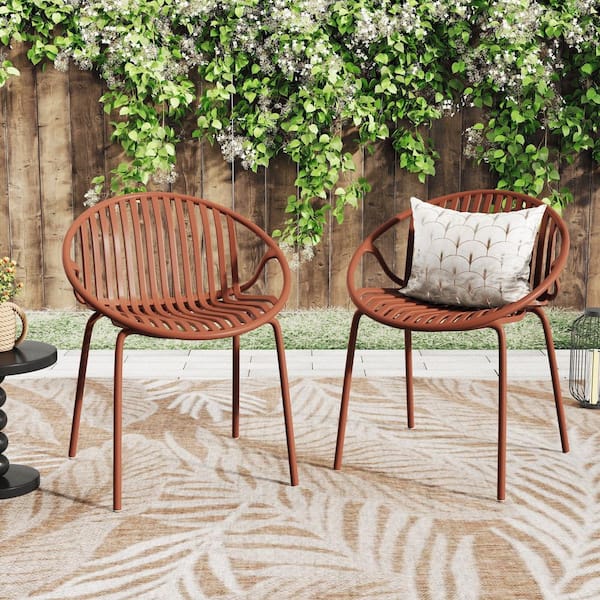 Orange Stackable Modern Patio Outdoor Dining Chairs, Metal Legs and Plastic backrest(2-Pack)