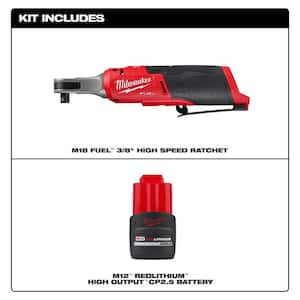 M12 FUEL 12-Volt Lithium-Ion Brushless Cordless High Speed 3/8 in. Ratchet w/CP High Output 2.5 Ah Battery Pack
