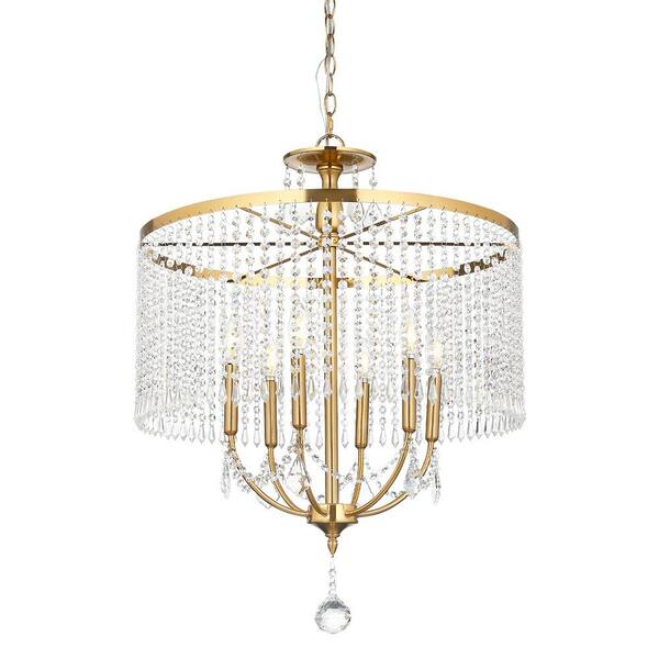TYCOLIT 6-Light Gold Dimmable Crystal Chandelier with Clear Crystals Shades