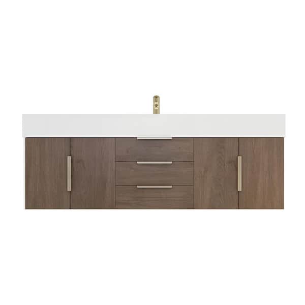 Bethany 59 in. W. x 20 in. D x 22 in. H Single Sink Floating Bath Vanity in Light Oak with White Acrylic Top