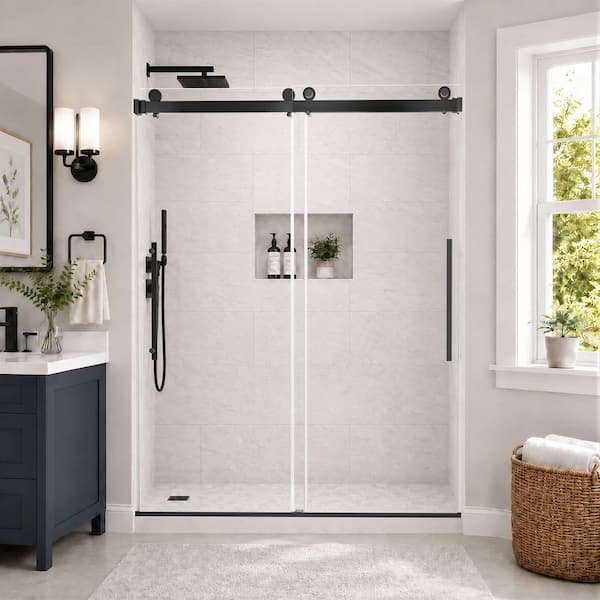 50-54 in. W x 74 in. H Double Sliding Frameless Shower Door in Matte Black with Nano-Coated Easy-Clean Glass