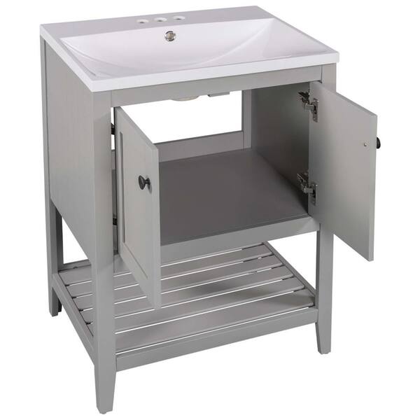 Whatseaso 23.70 in. W x 17.80 in D. x 33.60 in. H Bath Vanity in Grey with White Ceramic Top Bathroom Vanity
