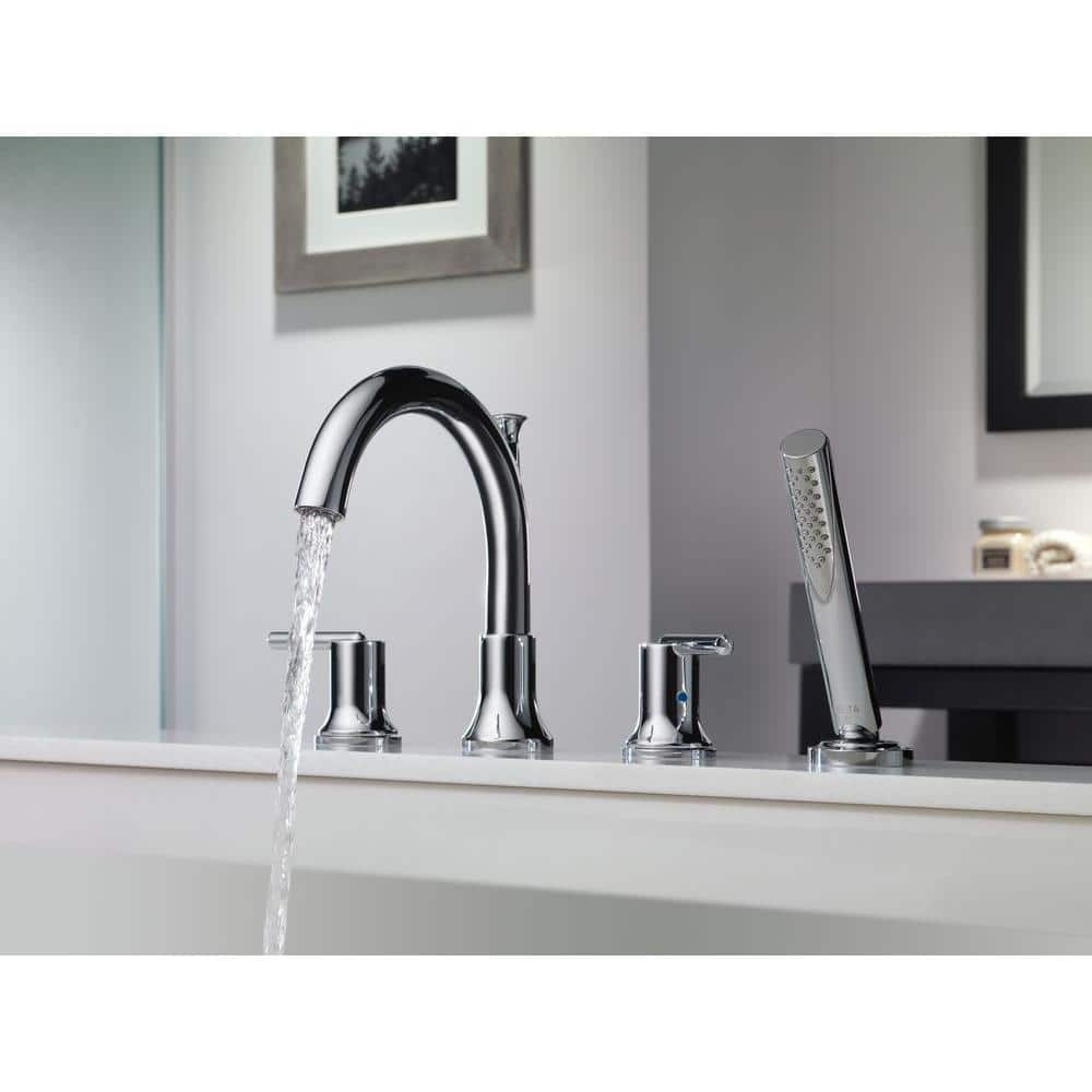 Chrome Double Handle Roman Tub Faucet with Handshower