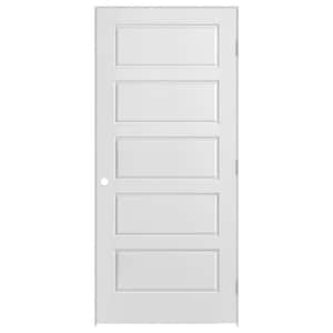 32 in. x 80 in. 5 Panel Riverside Left-Handed Hollow-Core Smooth Primed Composite Single Prehung Interior Door