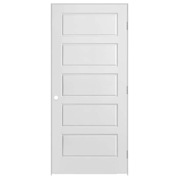 Masonite 36 in. x 82 in. 5 Panel Left-Handed Primed Composite Solid Core Single Prehung Interior Door 4-9/16 in. Flat Jamb