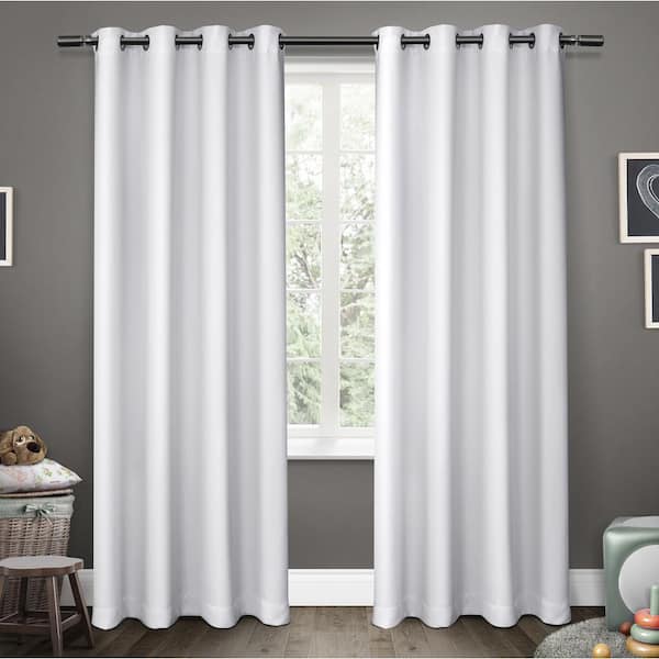 Winter White Sateen Solid 52 in. W x 84 in. L Noise Cancelling Thermal Grommet Blackout Curtain (Set of 2)