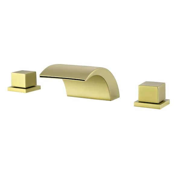 FORCLOVER 2-Handle 3-Holes Deck-Mount Roman Tub Faucet with 3.94 in. Waterfall Spout in Brushed Gold