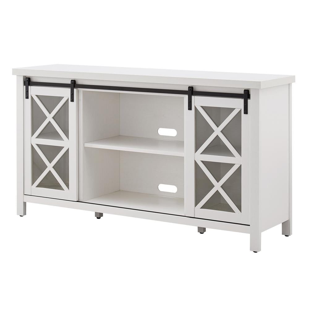 Clementine 58" White Metal TV Stand with Cabinet