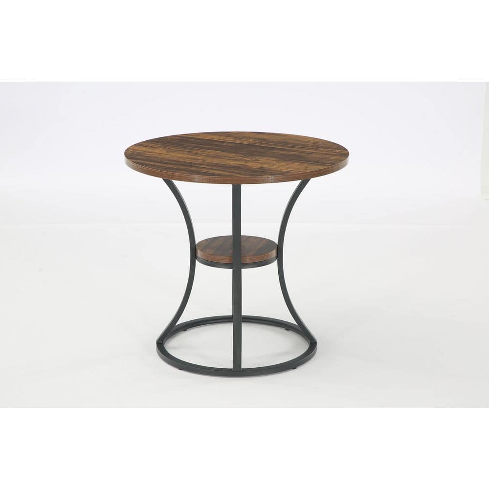 Roesler Rustic Brown Wood 31.5 in. Wood Circular Pedestal Dinning Room Dining Table Seat 4 Industrial Modern Simple
