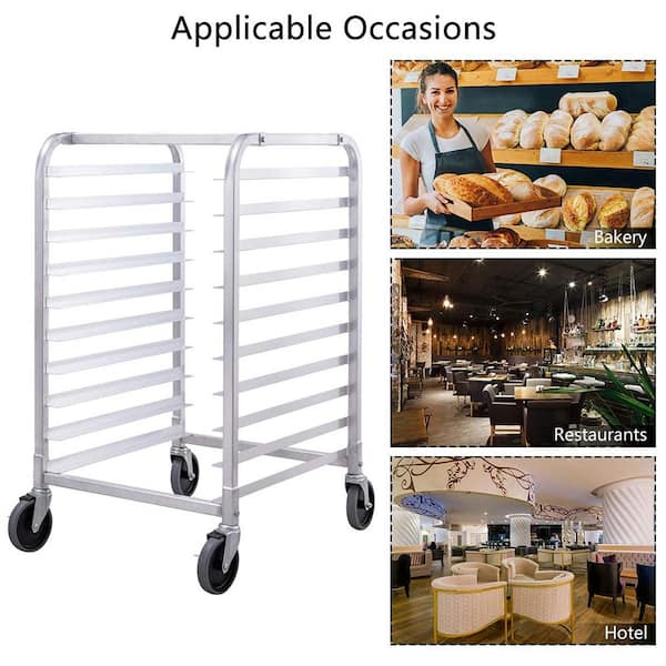 Aluminum 10 Sheet Bun and Sheet Pan Rack with Rolling Casters