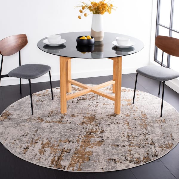 Shivan 5 ft. x 5 ft. Gray/Gold Abstract Round Rug